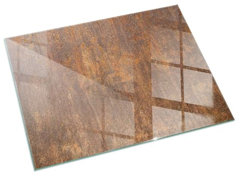 Glasplatta med design eldstad | kamin golvskydd härdat glas | värmetålig basplatta | gnistskydd braskamin | stilrent hem - 60x40cm - Roststruktur på metall