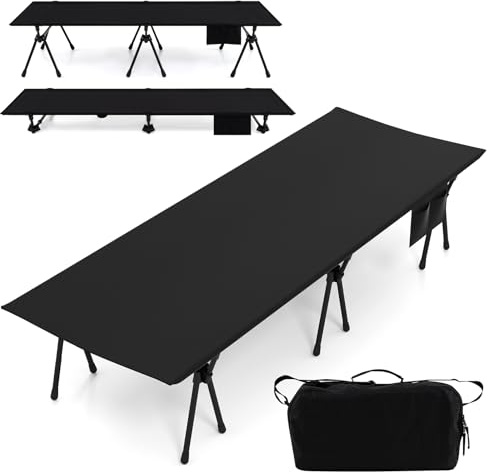 COSTWAY Fältsäng, höjdjusterbar campingsäng med benförlängningar, sidoficka och nätficka, 193 x 70 cm, 150 kg bärkraft, bärbar campingsäng för camping, resor