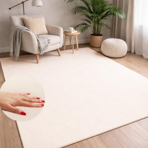 carpet city Waschbarer Teppich Einfarbig Kurzflor - 80x280 cm in Creme - Weich & Soft-Touch Haptik - rutschfest & Pflegeleicht - Teppich für Wohnzimmer, Schlafzimmer & Flur
