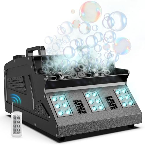 Macchina per Bolle di Fumo da 1500W con Telecomando, 18 LED RGB d-mx512 Supporta Controllo Indipendente Macchina per Fumo e Bolle per Matrimoni Feste Halloween Natale