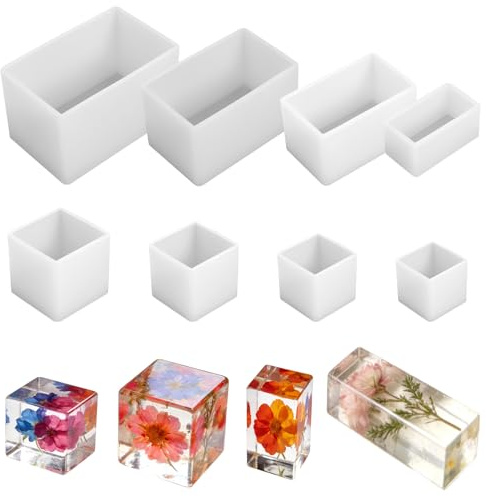 SynHHergyx Cuboid and Cube Resin Moulds, 8 Pcs Mixed Sizes Epoxy Resin Moulds Silicone Molds for Resin, Soap, Candles, Dried Flower Leaf, Specimen, DIY Crafts, Christmas Home Ornaments