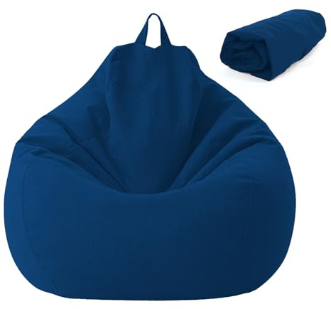 Yunlaishaocer Puf para niños y Adultos, 80 x 90 cm, Funda sin Relleno, para Sacos de Frijoles con Cremallera, a Prueba de Polvo para Oficina, Dormitorio, terraza, salón (Azul Marino, M)