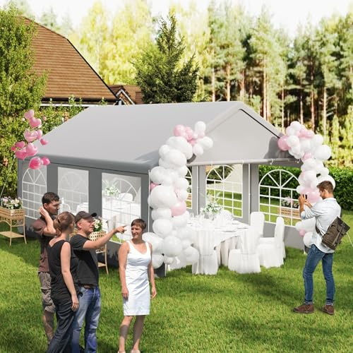 UISEBRT Robust festtält med 130 g/m² sidodelar med fönster och 170 g/m² PE-tak – festtält med stålram, väderbeständigt trädgårdstält paviljong för trädgårdsfester, bröllop, 4 x 6 m grå