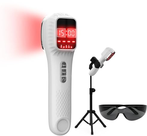 iKeener Dispositivo de Luz Roja Portátil con Trípode, 3*808nm+12*650nm Lámpara para Confort Muscular y Recuperación Diaria, para Hombro Rodilla Espalda, Apto para Personas y Mascotas, 5-30min Timer