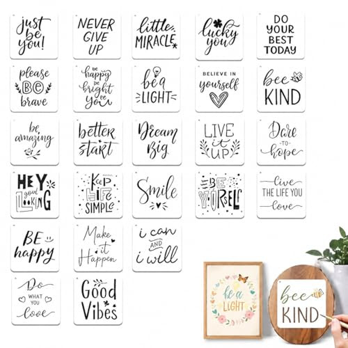 Plantillas Inspiradoras para Pintar 25 Unidades Reutilizables de Pet, Plantillas de Palabras motivadoras para Manualidades, Stencil para decoración de Pared Madera Tarjetas Scrapbooking proyectos DIY