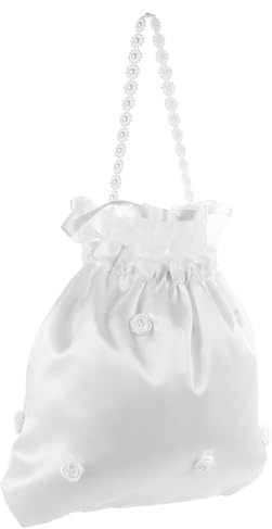 Abaodam Borsa da Sposa Bianca in Raso Decorazione Floreale, Raffinata e Compatta per Giorno del Matrimonio, per Damigelle e Ragazze Fiori