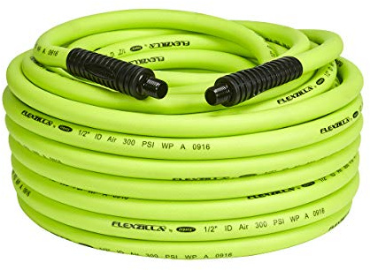 Flexzilla Air Hose, 1/2 in. x 100 ft., 1/2 in. MNPT Fittings, Heavy Duty, Lightweight, Hybrid, ZillaGreen - HFZ12100YW4