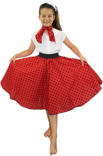 I LOVE FANCY DRESS Jupe Rouge Longtemps avec Pois Points Noirs ET Style ÉCHARPE DE Cou 50S Style pour Les Filles PARFAITES pour Les FÊTES À THÈME, L'ÉTÉ OU des Danses ET des THÉÂTRES