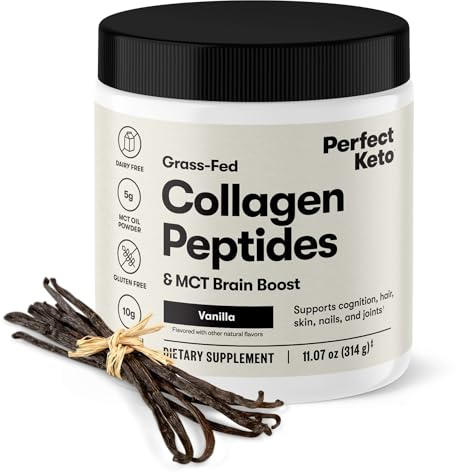 Perfect Keto Collagen Peptides Protein Powder with MCT Oil, Grass Fed, Hydrolyzed Collagen, Type I & III Supplement, Keto Coffee Creamer, Vanilla