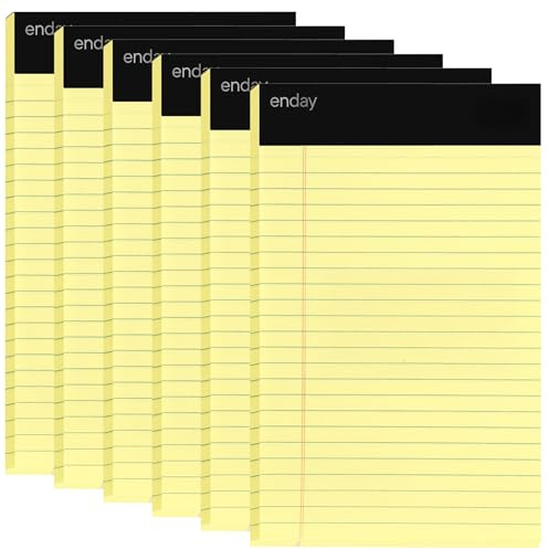 Yellow Legal Notepads 5x8, Pack of 6 - legal Ruled Writing Pad. Perforated Edge. Canary Yellow, Universal, Junior Size, 50 sheets per Pad. By Enday