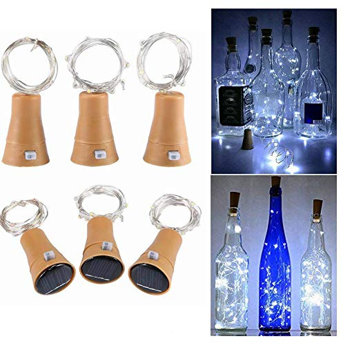 Solar Wine Bottle Lights, Toifucos 6 Pack 20 LED Waterproof Copper Cork Shaped Lights Firefly String Lights for DIY Wedding Party Outdoor, Holiday, Garden, Patio Pathway Decor, White