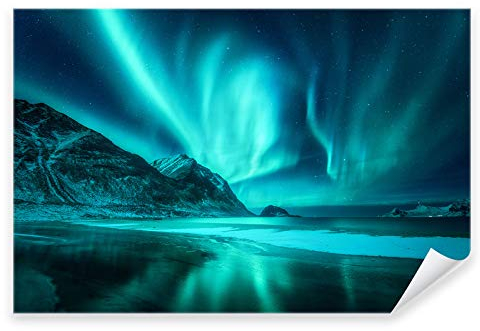 Postereck - 3170 - Tirage Aurores Boréales Norvège Hiver Paysage Mer – Art Mural, Astronomie, Nature - Affiche - DIN A4 21,0 cm x 29,7 cm