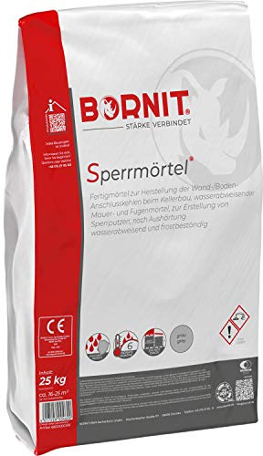 BORNIT Sperrmörtel Spachtelmasse wasserdicht frostbeständig Fertigmörtel [EN 998-1-geprüft] 25 kg Reparaturspachtel Wand Boden Garage Anschlusskehlen Mauerwerk außen Dichtmasse Hohlkehle Fugenfüller