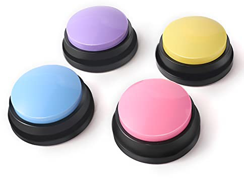 Buzzer mit Aufnahmefunktion, Buzzer mit Aufnahmefunktion, Intelligenzspielzeug für Hunde, Haustier Talking Training Antwort Buzzer, 30 Sekunden Aufnahme &Wiedergabe, 4 Stück