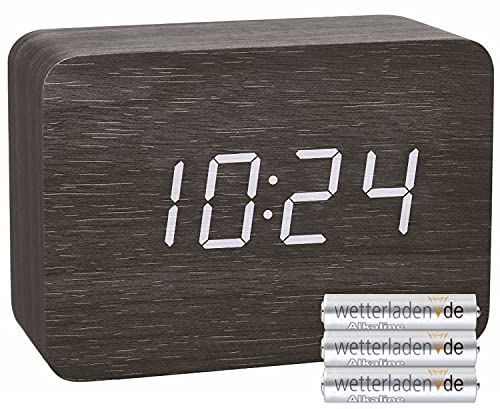 TFA Dostmann Design Funk-Wecker in Holz-Optik Clocco, 60.2549, Kunststoff, L 100 x B 41 x H 70mm (schwarz/weiß mit Batterien)