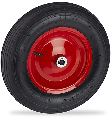 Relaxdays Schubkarrenrad 4.80 4.00-8, luftbereift, Ersatzrad Schubkarre, Stahlfelge, Schubkarrenreifen, schwarz/rot, 39 x 39 x 9 cm