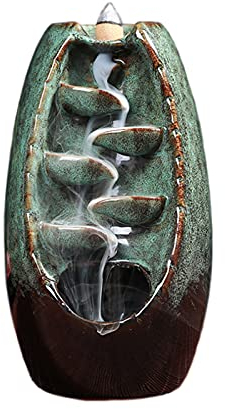 xunfu Bruciatore Incenso a Cascata in Ceramica, con 60 Coni di Incenso e 1 Cuscino, per Decorazioni Aromatiche e Decorazioni per la casa, Verde Grande Nuovo