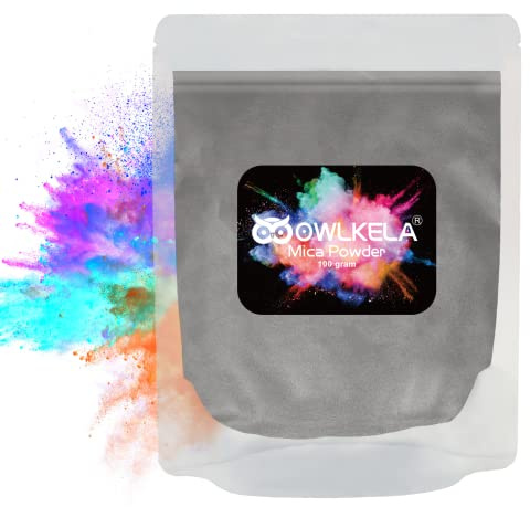 100 gramos (3.5 oz) Polvo de mica con purpurina, pigmento cosmético de resina epoxi para hacer jabón/velas, arte de resina epoxi, pintura de uñas acrílicas,7 colores disponibles,gris plateado