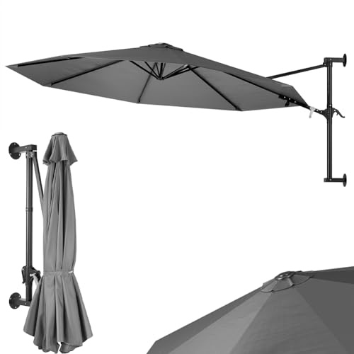 BAKAJI Ombrellone da Parete Giardino Diametro 300cm Palo Staffa Muro Decentrato Chiusura a Leva Sistema Air Vent Arredamento Salvaspazio Esterno Gazebo Piscina Terrazzo Ambienti Esterni (Grigio)