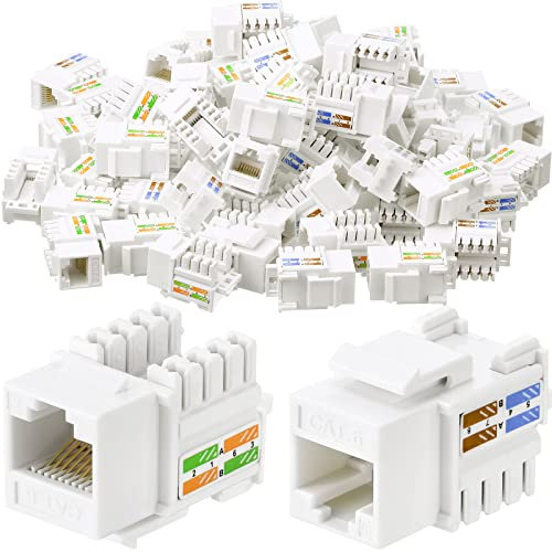 Hoteam Paquete de 100 cables Cat6 RJ45 Keystone Jack UTP modular Ethernet Jack Inserto 90 grados, adaptador Keystone para conexión segura