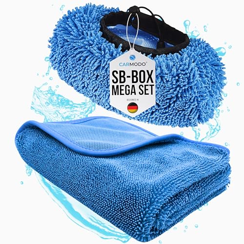 CARMODO® Mr.BOB Premium SB Waschbürstenüberzug + CARMODO Premium Trockentuch 60x40cm | Mikrofaser Autoschwamm Trockentuch Brush Cover