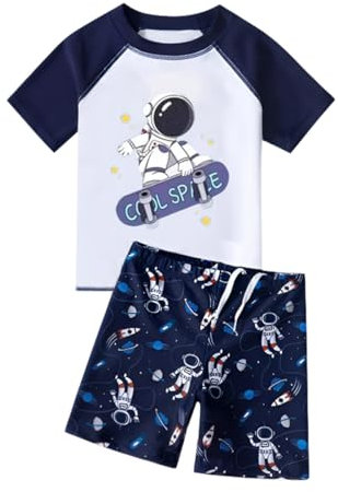 ACMEDE Kinder Jungen Badeanzug Bademode Zweiteiliger UPF 50+ UV Schützend Schwimmanzug Gr. 110/116/128/134/146/152/158 Badeshorts Jungen & Schwimmshirt Set Schwimmanzug Kurzarm Badeshirt