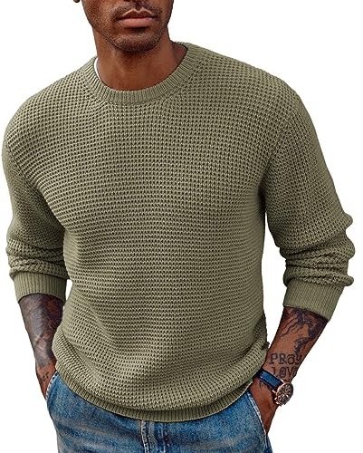 PJ PAUL JONES Sweaters for Men Crewneck Cable Knit Waffle Textured Pullover Sweater Men Green