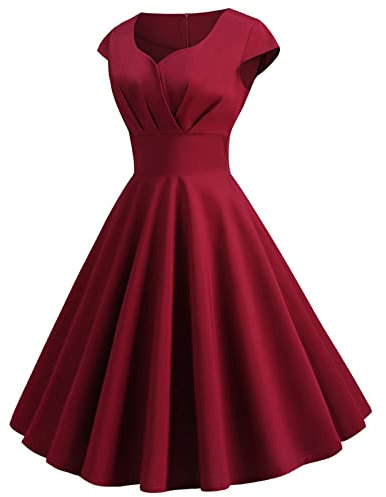 Audrey Hepburn Dresses for Women Vintage Solid Color Swing Party Evening Dress 1950s Retro Rockabilly Dresses Cocktail Evening Gown Womens V-Neck Summer Casual Short Sleeve A Line Swing Dress