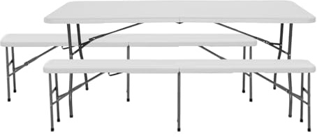 7H SEVEN HOUSE Conjunto Plegable Mesa con 2 Bancos de 180cm Catering 7house