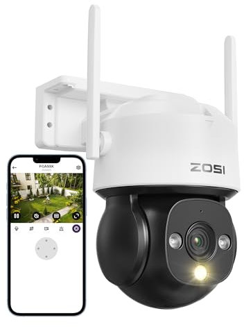 ZOSI Caméra de Sécurité WiFi Extérieure 1080P avec Alimentation Plugin, 360°/140° Pan/Inclinaison 2MP Caméra Vidéo WiFi, Détection AI de Personnes et Véhicules, C290