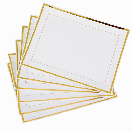 MATANA 24 White Plastic Serving Platters with Gold Border, Food Party Trays - 30x23cm - Buffets, Weddings, Birthdays, Christmas, Parties - Elegant, Sturdy & Reusable