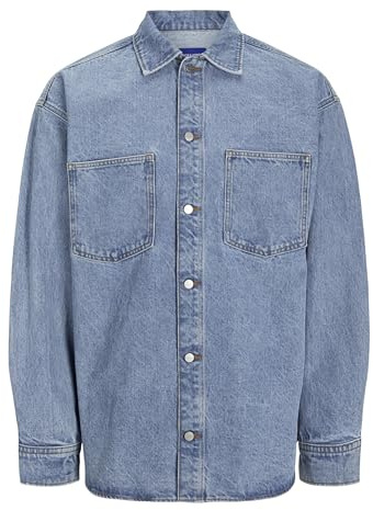 JACK & JONES Camicia in Jeans da Uomo Wide Fit, Mix Blu Chiaro, S