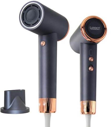 Fön Ionen Haartrockner Leise und Leicht: LANDOT Föhn mit 110,000RPM bürstenlosem Motor Trocknet Schnell Reisefön Hair Dryer - 400 Millionen Negativ Ionen Haarföhn mit Düsen