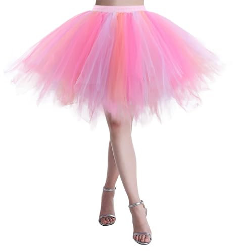 Tüllrock Schwarz Petticoat Bunt, Tüllrock Damen Midi Tütü Rock 50Er Ballett Unterrock Elastische Hohe Taille Ballettrock Petticoat Tanzkleid Karneval Kostüm Für 50Er Faschingskostüm Fasching