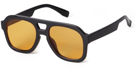 ADEWU Pilot Lunettes de soleil pour homme et femme Style rétro années 70 Vintage Double pont Grandes lunettes de soleil Protection UV, noir/orange
