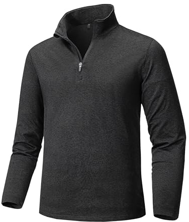 Tansozer Camicia Funzionale Uomo Manica Lunga Sci Pullover Pile Mezza Zip Maglietta Sport Traspirante Shirt Escursioni Polo, Nero, M