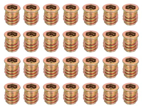 sourcing map 28Pcs Threaded Inserts Nuts, M8x15mm Hex Socket Drive Nut Inserts for Wood - Carbon Steel Screws Furniture Screw in Nuts Bolt Fastener