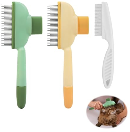 3 Pièces Brosse Chat Poil Court, Peigne Anti-puces Autonettoyant Et Chiens, Peigne Chat, Brosse Pour Chats Avec Bouton Pour Un Nettoyage Rapide Des Poils Errants