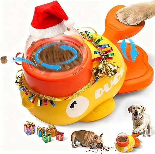 2-i-1 anka form foderdispenser intelligent foderdispenser leksak för katt och hund interaktiv tecknad anka hundleksak lämplig för små och medelstora husdjur