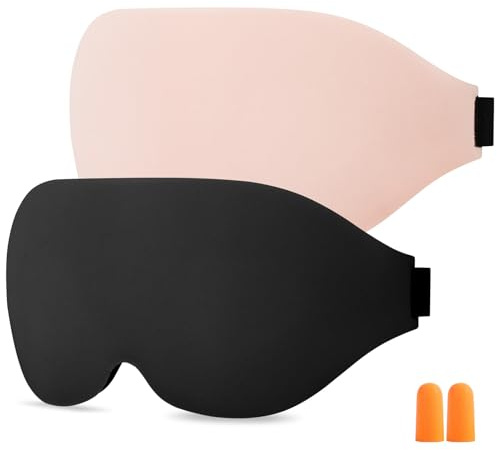 URAQT 100 % mörkläggande sovmasker, 2 st 3D justerbar djup ögonmask, noll tryck sovande ögonmask, ergonomisk design, unisex för att sova, tupplur, resor
