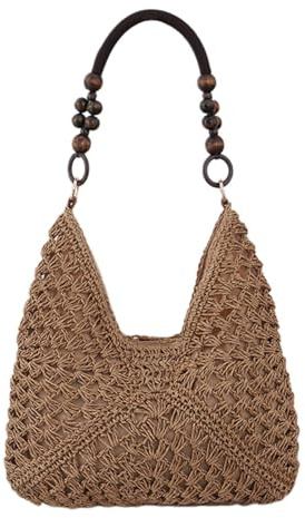Stråväska - kapacitet Boho Axelväska, Handvävd Casual Handväska | Seaside Poolside Sommarsemester Resor Picknick Weekend Shopping Kvinnor Damer Flickor