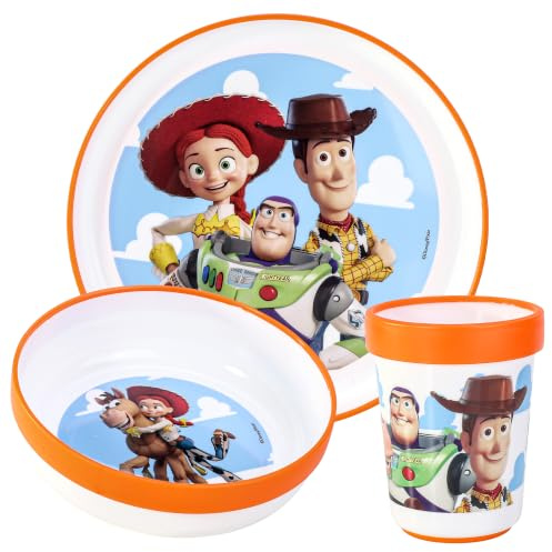 Toy Story 3pcs Reusable Bicolor Premium Kids Dinner Tableware Set Plate, Bowl & Tumbler, BPA Free