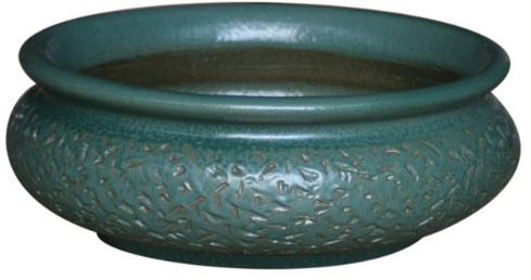 K&K Keramik Bonsaischale/Pflanzschale Watzmann XL flach, 50x18 cm, frostbeständig, Steinzeug-Keramik (grün)