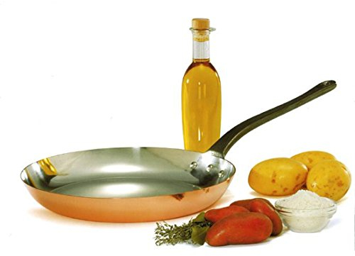BAUMALU - Poêle - Cuivre Étamé - Tous Feux sauf Induction - Cuisson Rapide - Manche Fixe en Fonte - Design Traditionnel Français Made in Alsace - Ø24cm - Cuivre, Argent et Noir