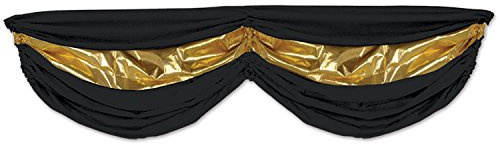 Beistle 1-Pack Fabric Bunting, 5-Feet 10-Inch, black/metallic gold (57165-BKGD)