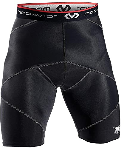 McDavid Compression Shorts, Thick Supportive Gym Shorts for Muscle Recovery, Hips, Hamstring, Quads. Black Cross Compression Shorts for Fitness