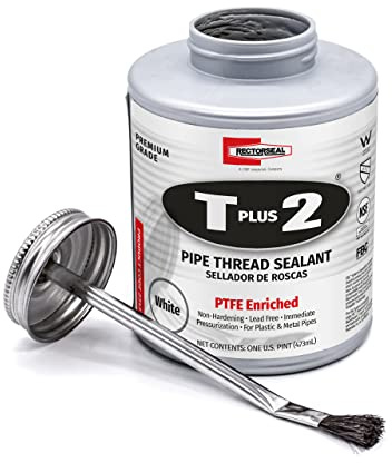 RectorSeal T Plus 2 23431 Pipe Thread Sealant, Non-Hardening, Synthetic Fibers, Contains No Other Metals, PTFE Enriched, Plumbing, 16 oz.
