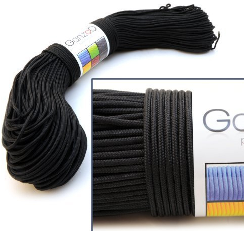 Paracorde 350, Corde de Survie à usages Multiples et Ultra-résistante, Corde de Parachute, Corde gainée en Nylon, Longueur Totale: 100m, Couleur: Noir, de la Marque Ganzoo