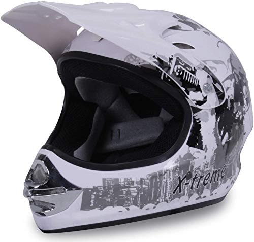 Actionbikes Motors Motorradhelm X-Treme Kinder Cross Helme Sturzhelm Schutzhelm Helm für Motorrad Kinderquad und Crossbike (Weiß, L)