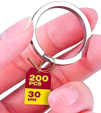 Praknu Schlüsselring 30mm - 200 Stück - DIY Schlüsselanhänger Ringe - Flache Schlüsselringe Set- Leicht zu Öffnen - Für Schlüssel, Key Chains und zum Basteln